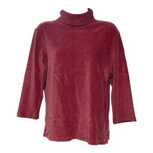 J Jill Womens Shirt Medium Pink Velvet Turtleneck Sweater Retro Cozy
